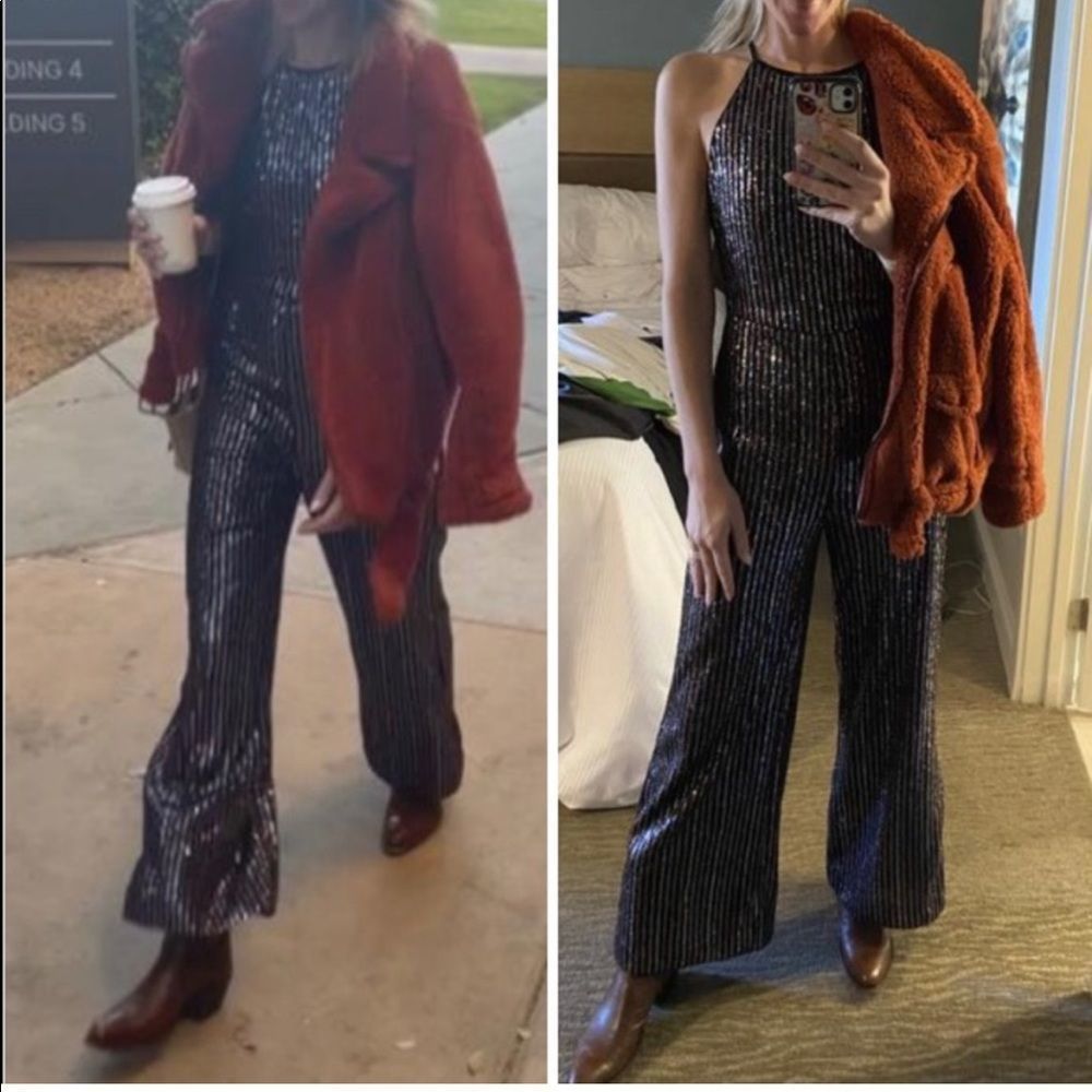 NEW Maeve Anthropologie Disco Halter Sequined Jumpsuit - Picture 4 of 15